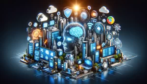 A dynamic and realistic 3D digital collage representing the comparison of various web technology in 2024. The image should feature symbo